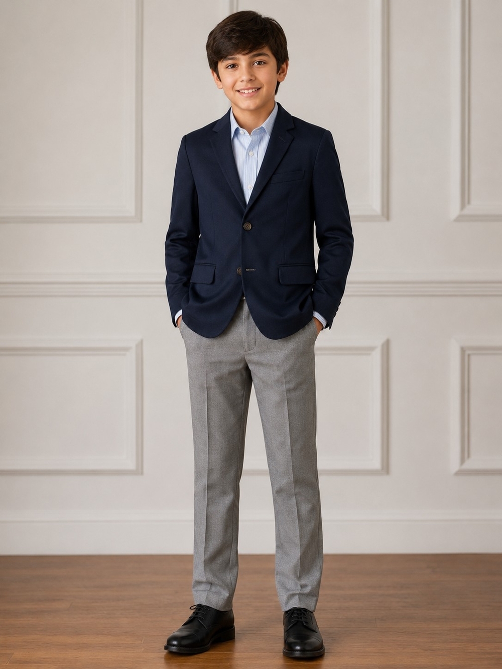Crewcuts Boys' Navy Two-Button Blazer And Gray Pants